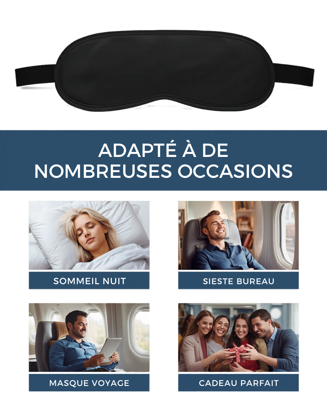 Masque de sommeil 3D – Occultant, confortable et respirant
🌑 Blocage lumière 100% · 💪 Récupération profonde · 🌿 Anti-migraine